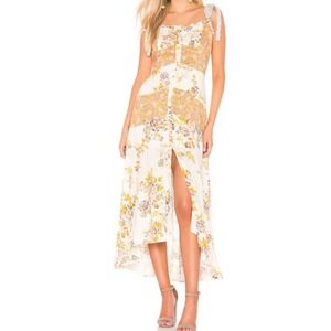 Free People Floral Print Maxi Dress Tie Strap Sundress Casual Summer Size 10